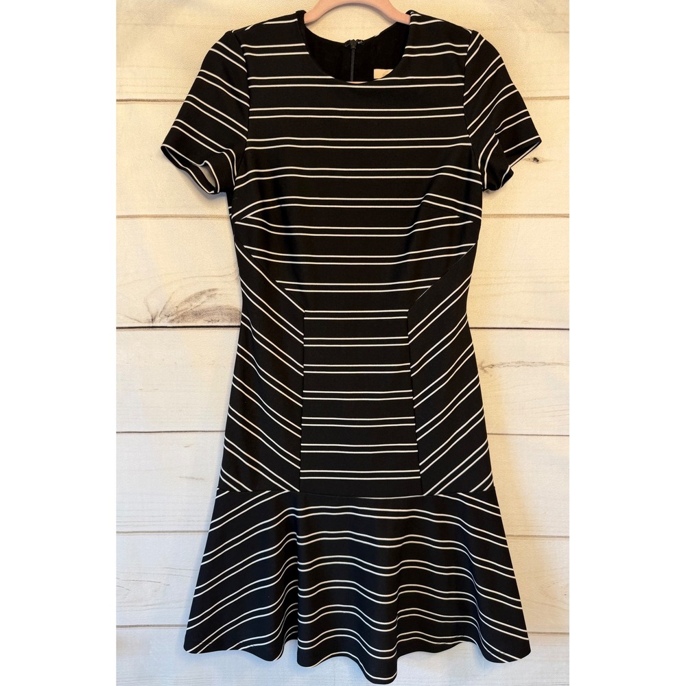 Hutch Black White Striped Fit and Flare Dress Short Sleeve Mini Size S